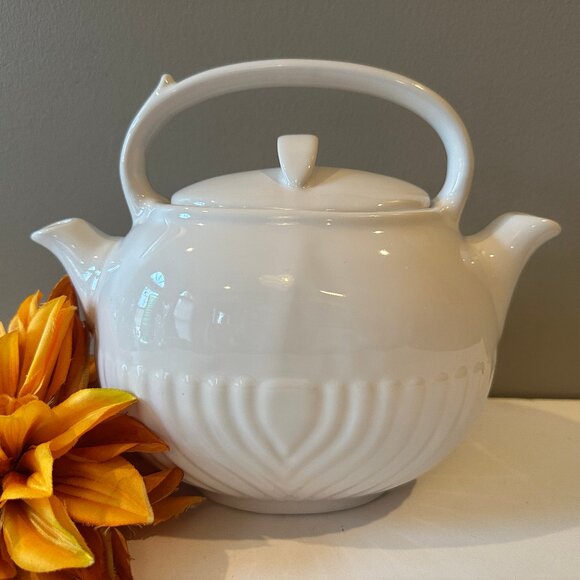 Adjusto by Hall - Mid Century Porcelain Teapot - Double Chamber - White Ceramic - Picture 1 of 6